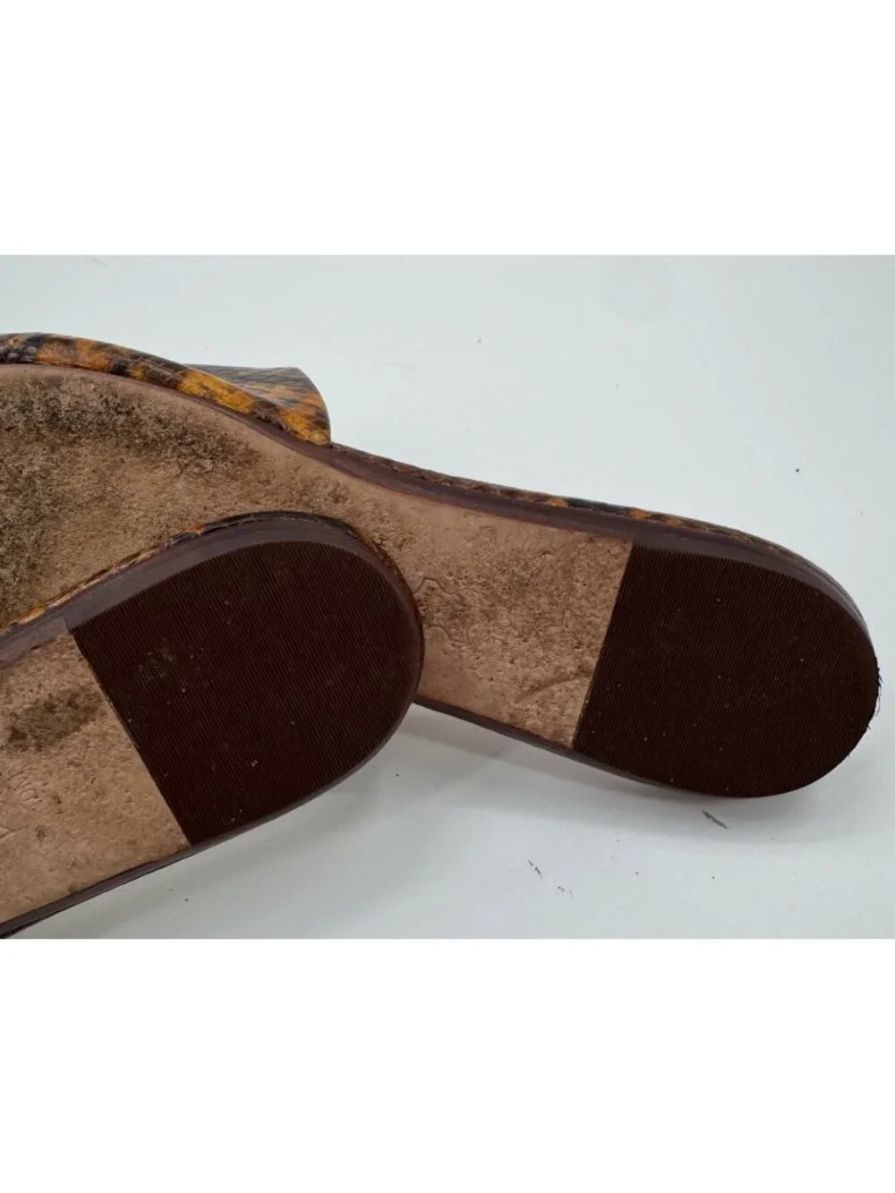 Tory Burch Eleanor Python-Print Leather Mules Gold Logo Size 10M Womens